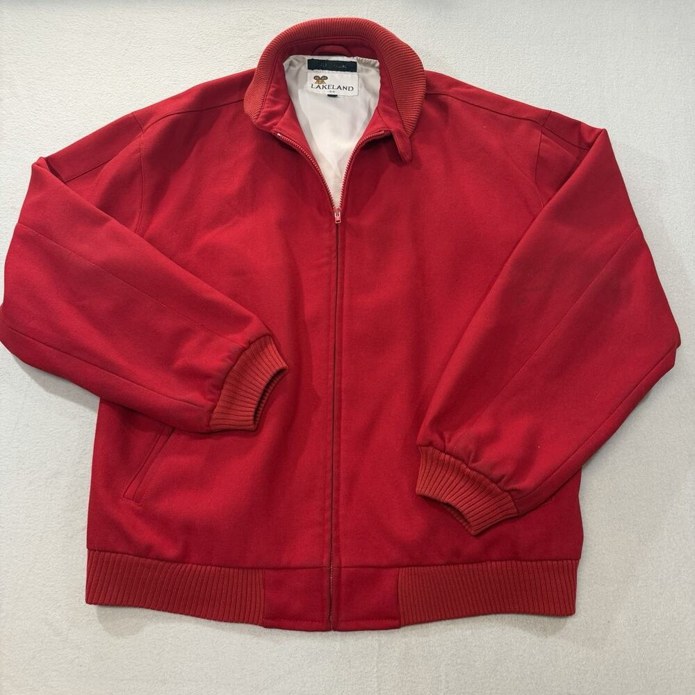 Vintage Lakeland Wool Jacket Mens 44 Tall Red Bomber Harrington Grandpa Core 70s